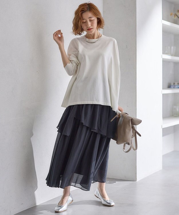 23区 【Oggi4月号掲載/洗える】シアーツイル ティアードスカート ブラック系