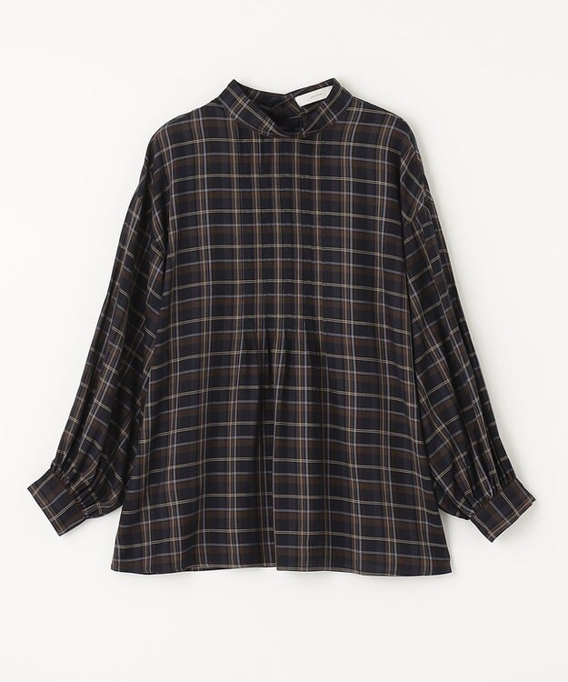 ANY 【洗える】ピンタックチェックブラウス ネイビー系5