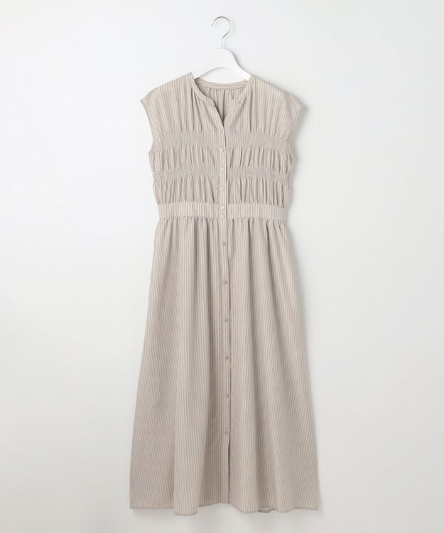 ANY SIS フロントボタンシャーリング ワンピース ベージュストライプ