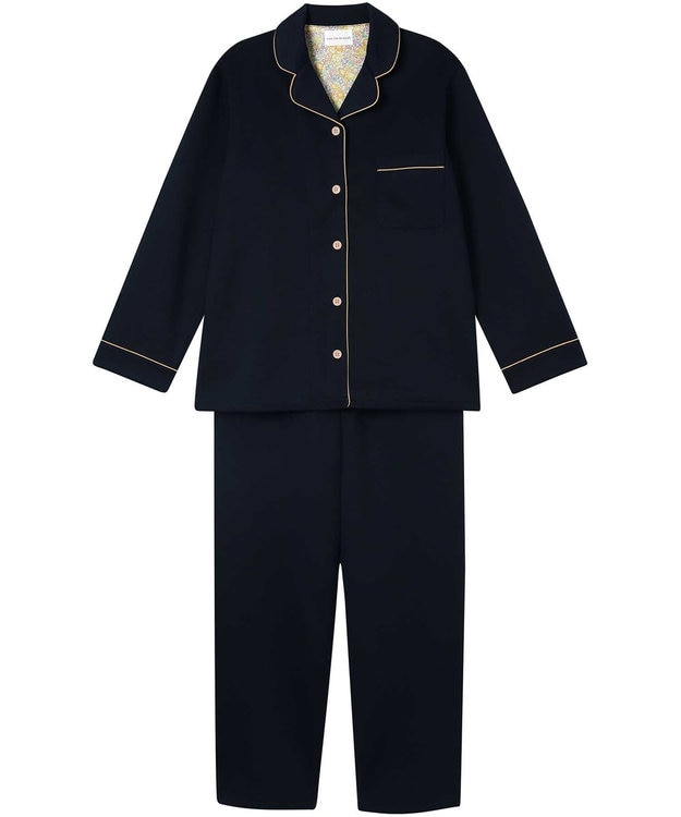 une nana cool 【綿混】ハイゲージダブルエアー 長袖開襟パジャマ MADE WITH LIBERTY FABRIC ネイビー