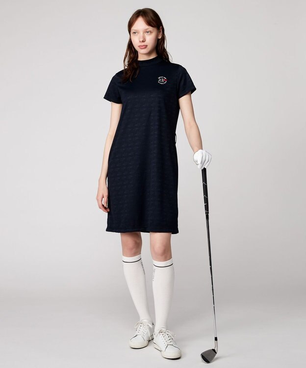 23区GOLF 【WOMEN】【吸水速乾】フラッグロゴジャガード ワンピース 腰回りカバー 1枚で決まる ネイビー系