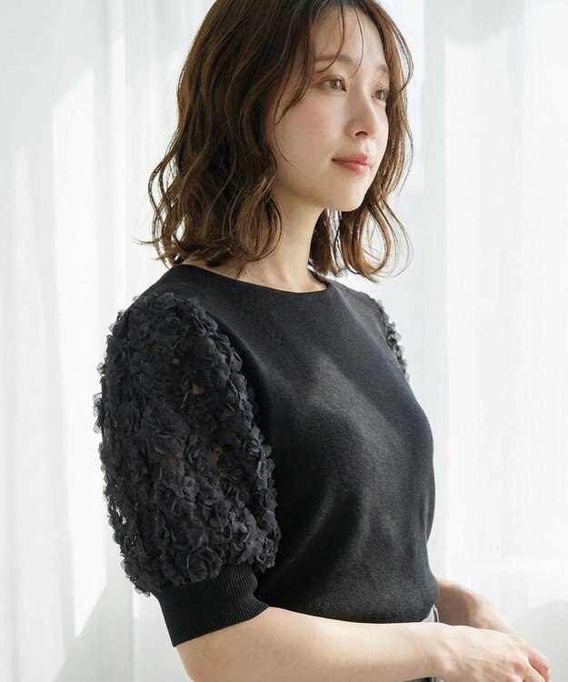 Feroux ブーケスリーブ ニットプルオーバー ブラック系