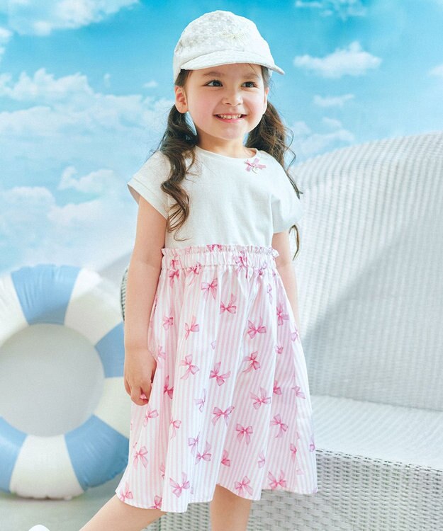 ANY KIDS 【接触冷感】ひんやり ドッキングワンピース ピンク×リボン