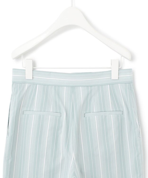 ICB 【洗える】 コットンナイロンドビーストライプ ワイドストレートパンツ ジェイドグレー系