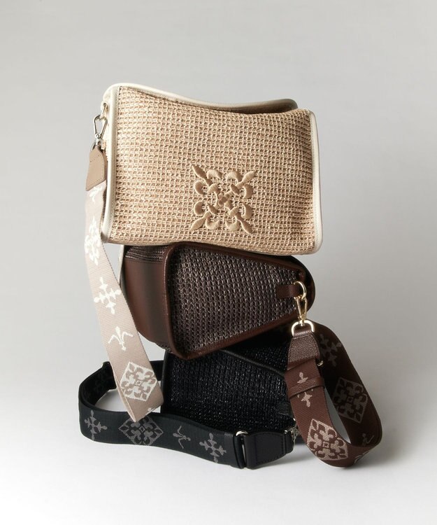 russet ナイロンラフィアショルダーバッグ(CE-1713) Ivory