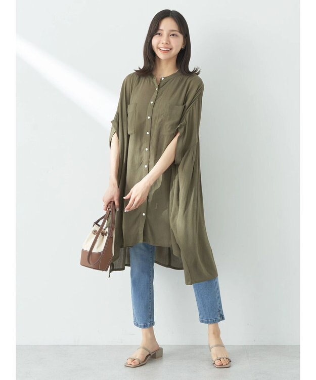 earth music&ecology レーヨンポケットシャツチュニック Khaki
