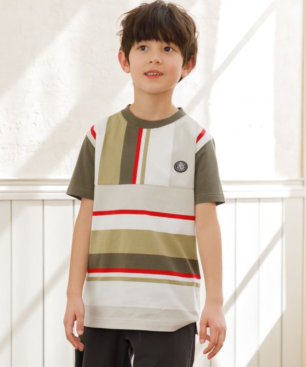 J.PRESS KIDS 【140-170cm】50/2 マルチボーダー Tシャツ カーキ系1