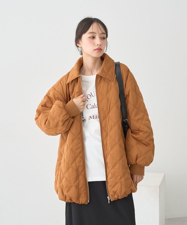 earth music&ecology 【WEB限定】ダブルステッチキルティングコート Brown