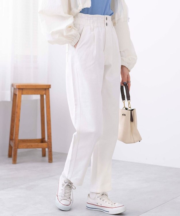 WEGO ウエストフリルマムデニムパンツ ホワイト