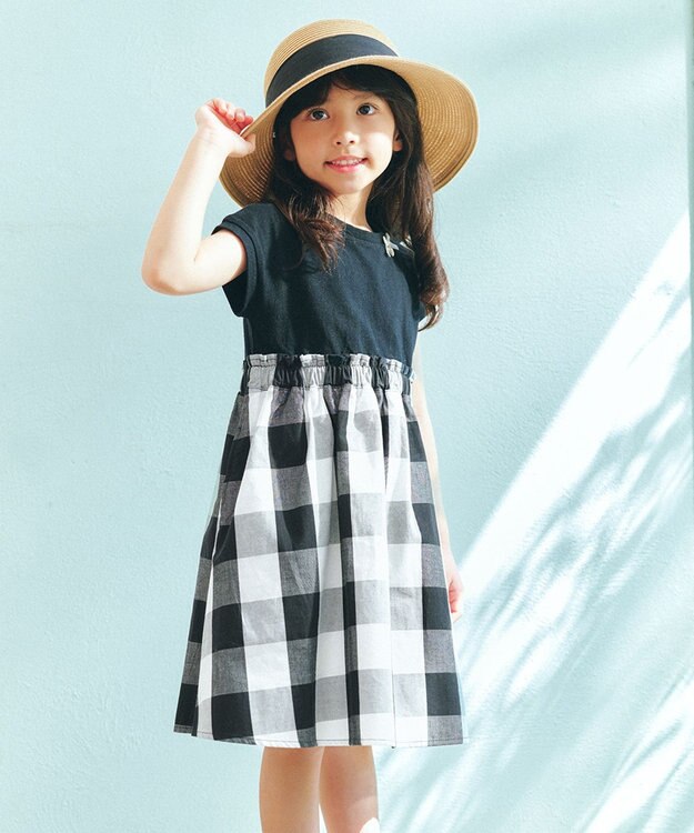 ANY KIDS 【接触冷感】ひんやり ドッキングワンピース ブラック×チェック
