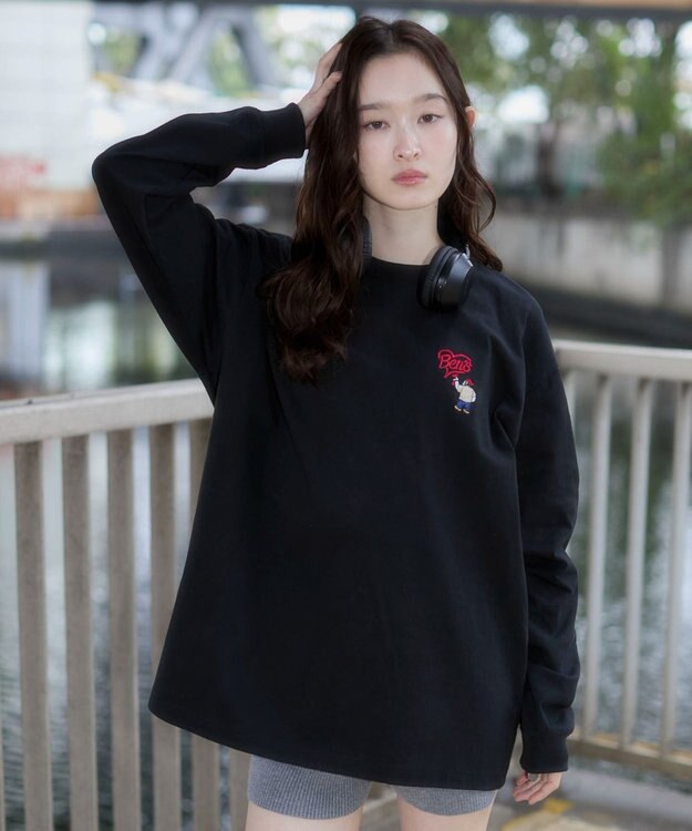 WEGO 【ユニセックス着用ITEM/MLサイズ展開】別注BENDAVISハートワンポイント刺繍T（LS） ブラック