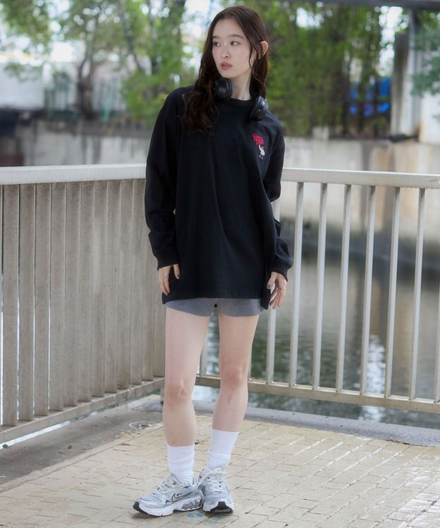 WEGO 【ユニセックス着用ITEM/MLサイズ展開】別注BENDAVISハートワンポイント刺繍T（LS） ブラック