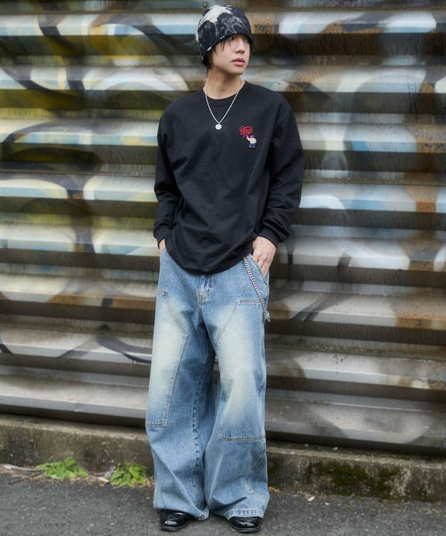 WEGO 【ユニセックス着用ITEM/MLサイズ展開】別注BENDAVISハートワンポイント刺繍T（LS） ブラック