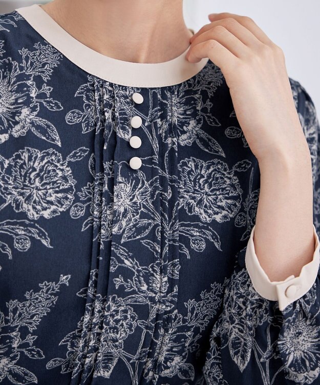 Tiaclasse L 【洗える】トワルドジュイ配色ワンピース ネイビー