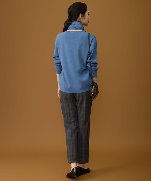 自由区 L 【19号サイズまで展開】TRギャバ裏起毛チェック柄テーパード パンツ チャコール系チェック