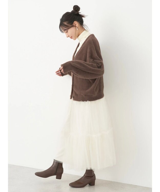 earth music&ecology ミニシャギーＶネックカーディガン Brown