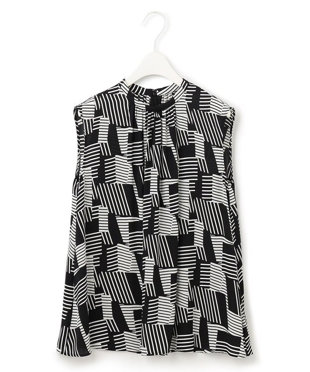 ICB 【WEB限定カラーあり】 Back Satin Amunzen ノースリーブブラウス ブラック系柄