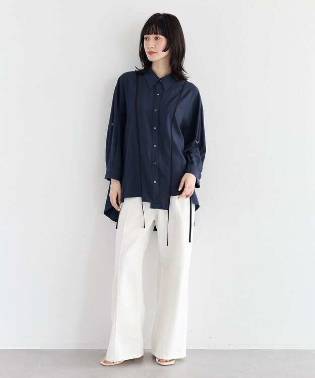 YECCA VECCA ストリングデザインシャツ Navy