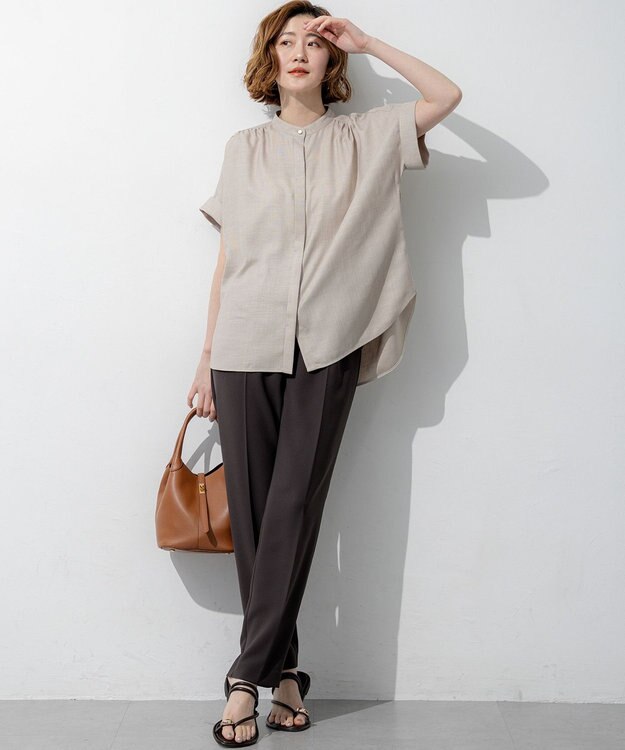 23区 S 【Oggi7月号掲載/吸水速乾/接触冷感/UVカット】ストレッチジョーゼット テーパード パンツ ダークブラウン系