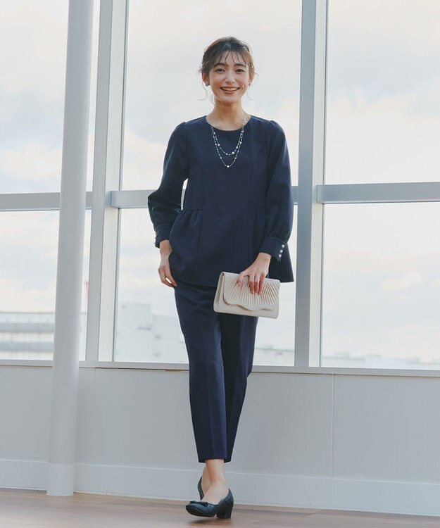 Tiaclasse 【小倉優子さん着用・ダブルクロス・洗える】テーパードパンツ ネイビー