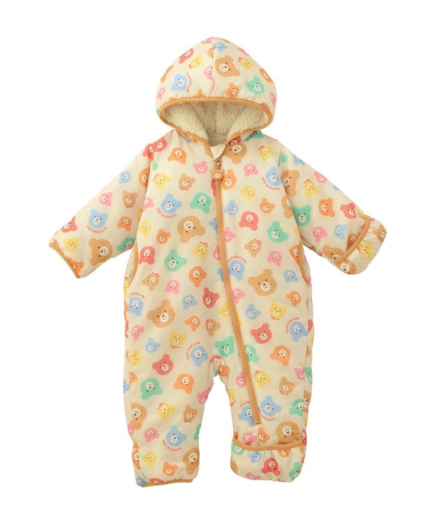 MIKI HOUSE HOT BISCUITS 【70-100cm】 カラフルビーンズ 総柄中綿ジャンプスーツ マルチカラー