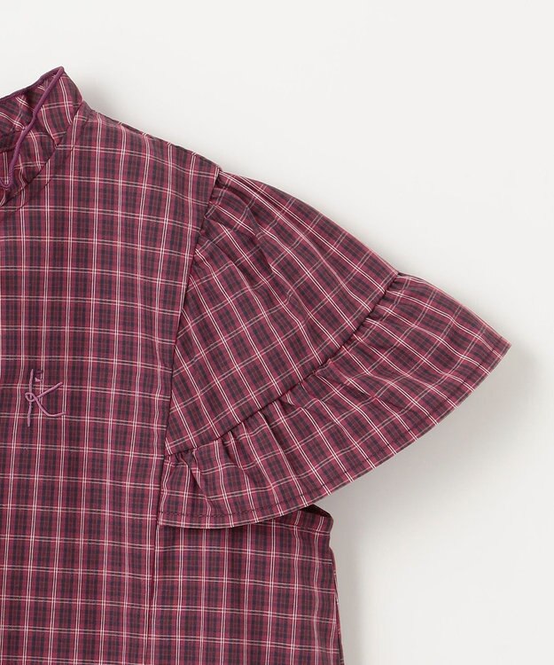 組曲 KIDS 【150-160㎝】チェックラッフル ブラウス ラズベリー系3