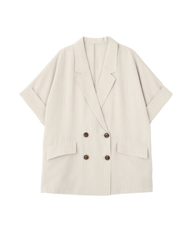 earth music&ecology 【セットアップ対応】リネンライクダブルジャケット Stripe Ivory