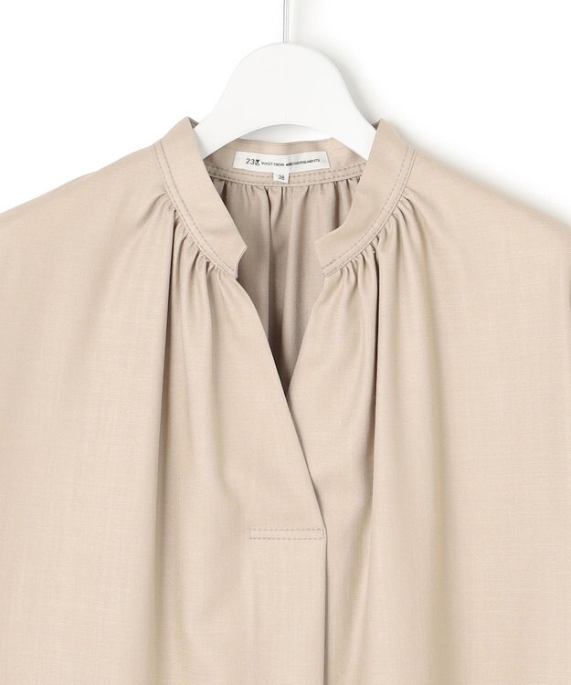 23区 【接触冷感/UVカット】ドライスラブストレッチ スキッパー ブラウス ベージュ系