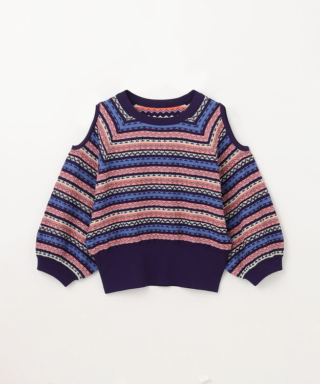 GRACE CONTINENTAL ボーダーパフニットトップ ネイビー