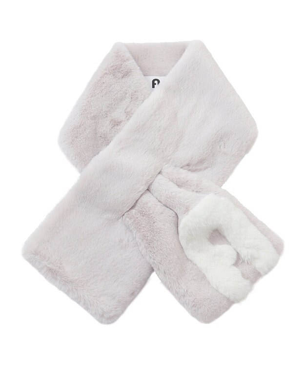 MOONBAT FURLA バイカラーロゴフェイクファーマフラー ライトグレー