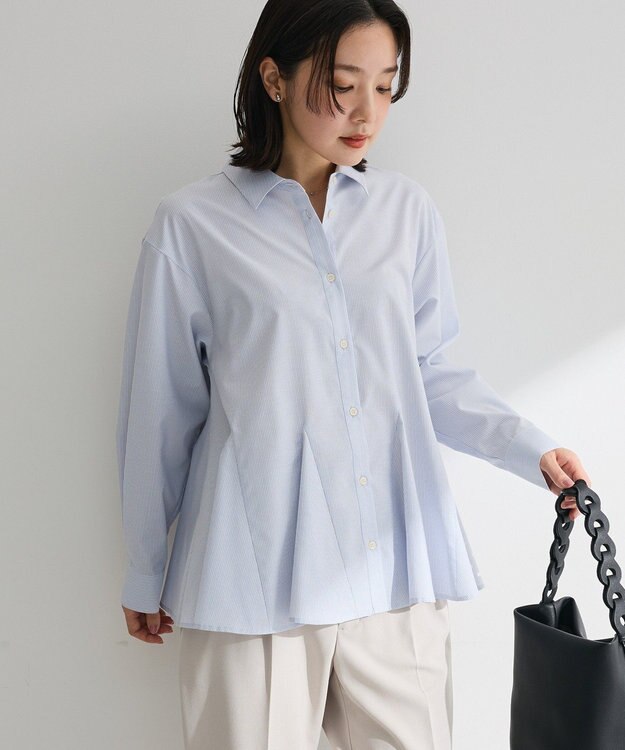 Green Parks スウィッチングペプラムシャツ Stripe