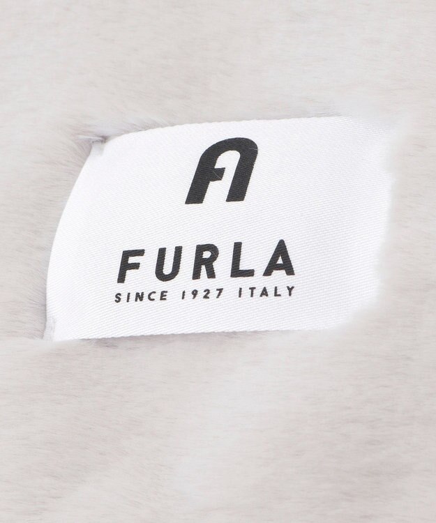 MOONBAT FURLA バイカラーロゴフェイクファーマフラー ライトグレー