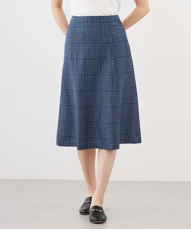 J.PRESS LADIES L 【洗える】ブロックドットプリント フレアー スカート ダルブルー系5