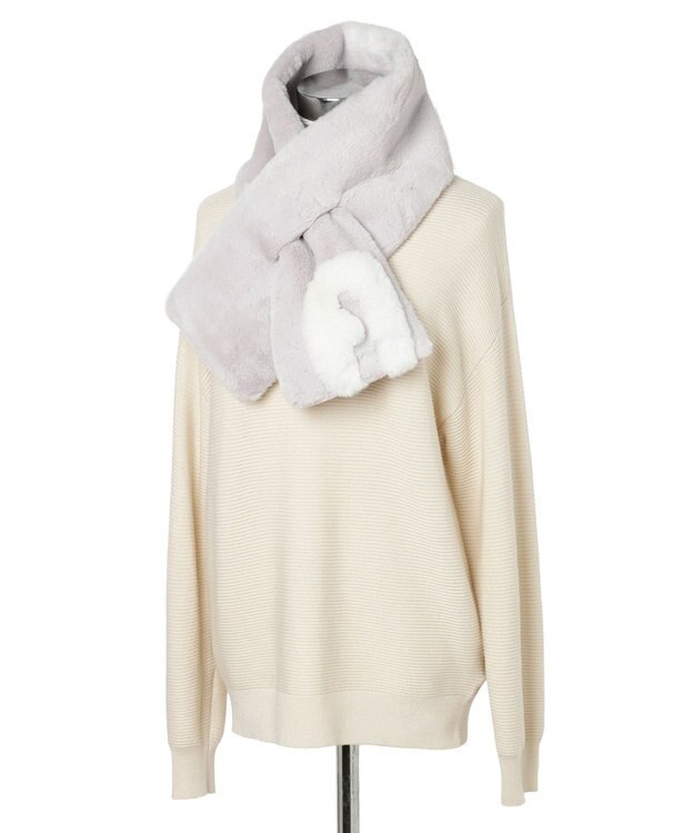 MOONBAT FURLA バイカラーロゴフェイクファーマフラー ライトグレー