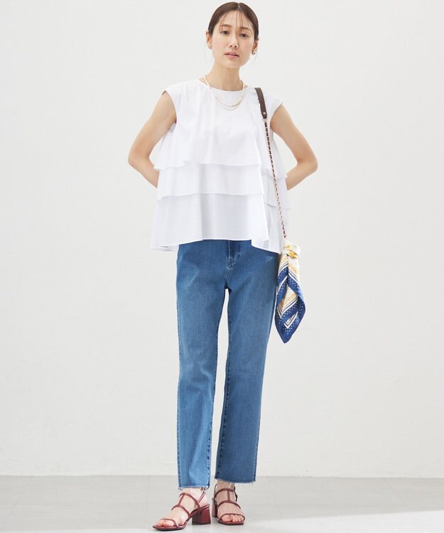 組曲 【WEB限定】コットンレーヨンシャーティングノースリーブ ブラウス アイボリー系