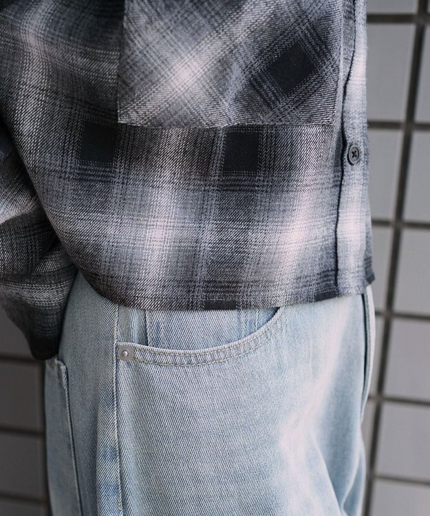 WEGO チェックショートネルシャツ ブラック