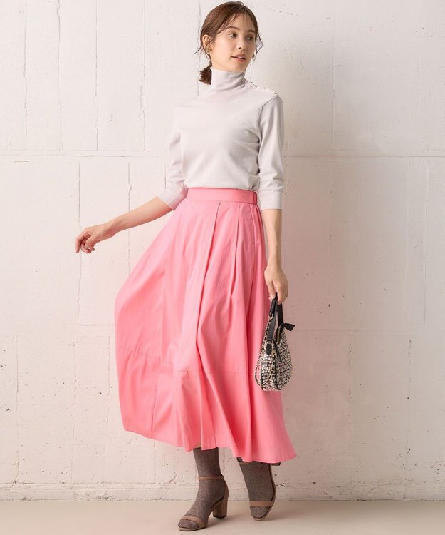 組曲 【洗える・後ろゴム】ナイロンリヨセルタフタ フレアスカート ピンク系