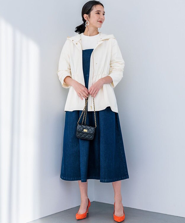 組曲 L 【フード取り外し可】2WAYショート丈ライトアウター パールホワイト系