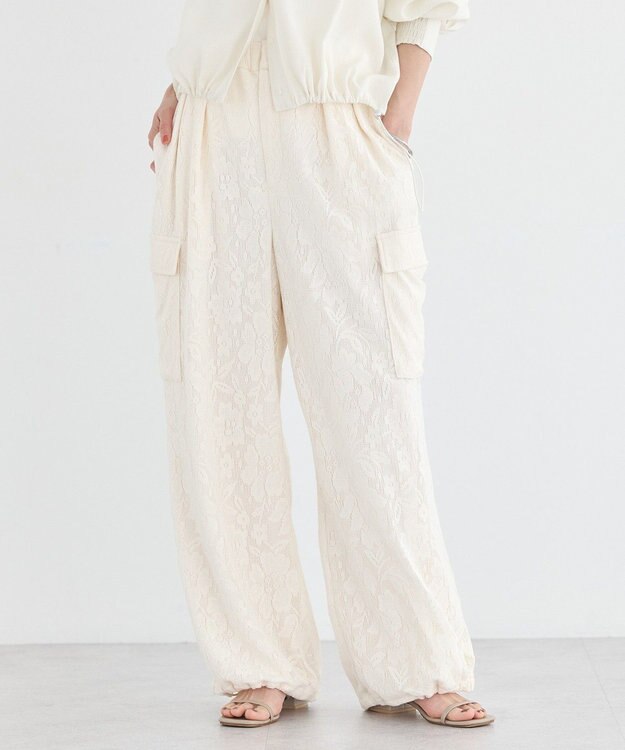 earth music&ecology 総レースカーゴパンツ Ivory