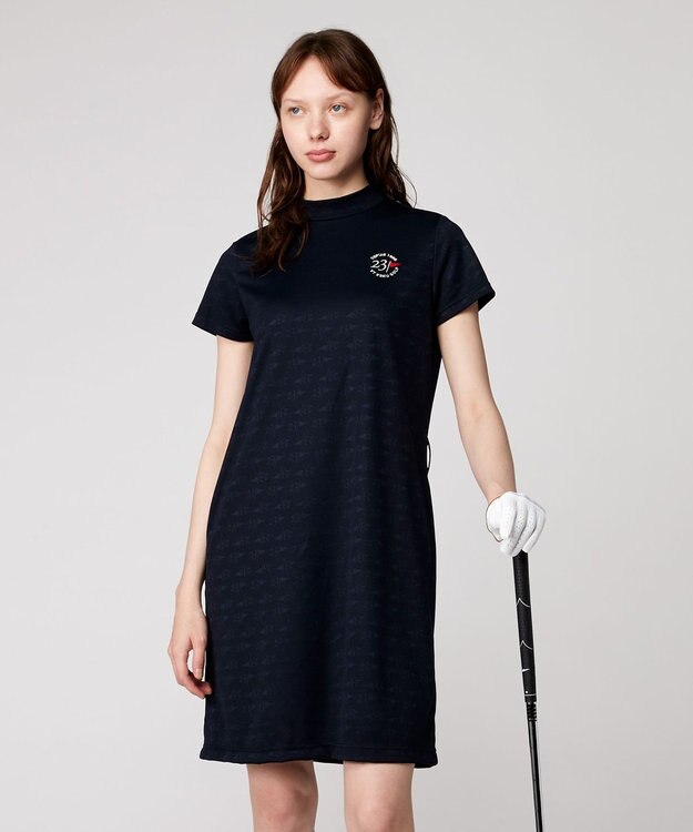 23区GOLF 【WOMEN】【吸水速乾】フラッグロゴジャガード ワンピース 腰回りカバー 1枚で決まる ネイビー系
