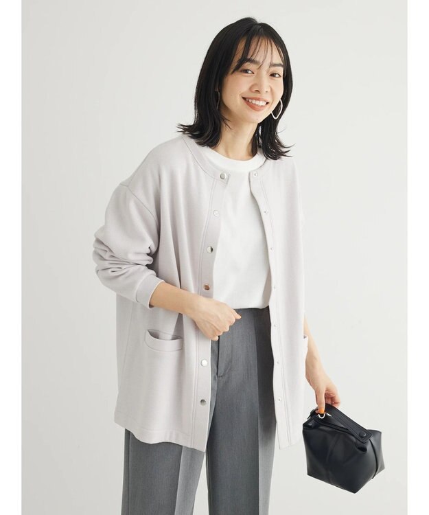 Green Parks 裏起毛ミディ丈ドットボタンカーディガン Light Gray