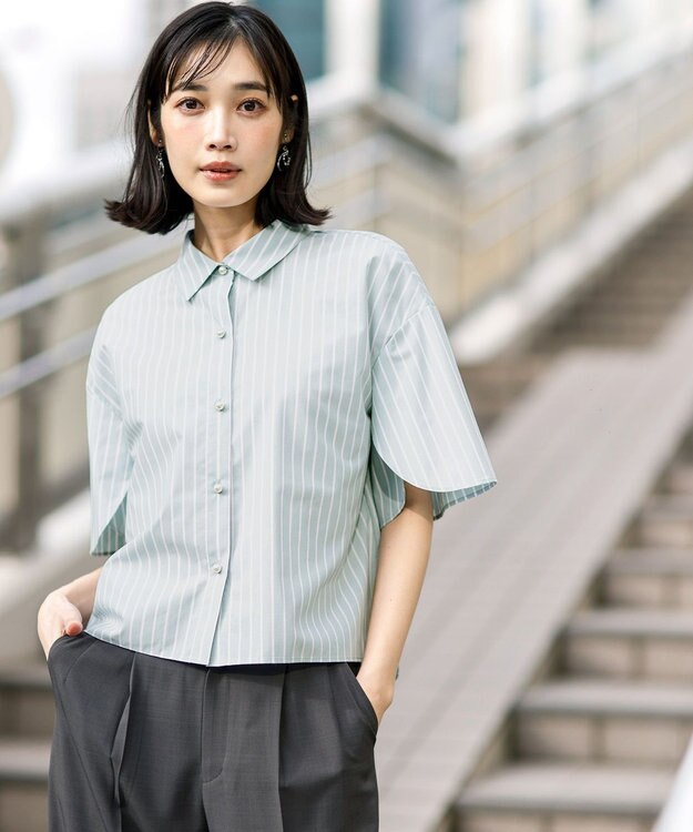 ANY SIS S ペタルスリーブ シャツ ミントストライプ