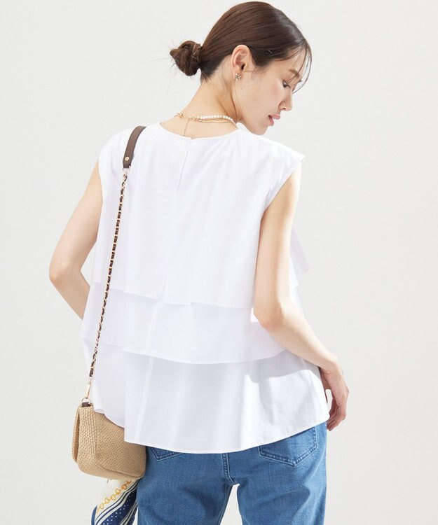 組曲 【WEB限定】コットンレーヨンシャーティングノースリーブ ブラウス アイボリー系