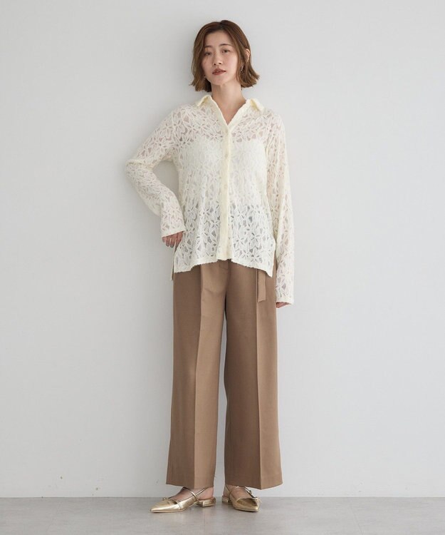 YECCA VECCA 金釦アクセントベルトワイドパンツ Beige