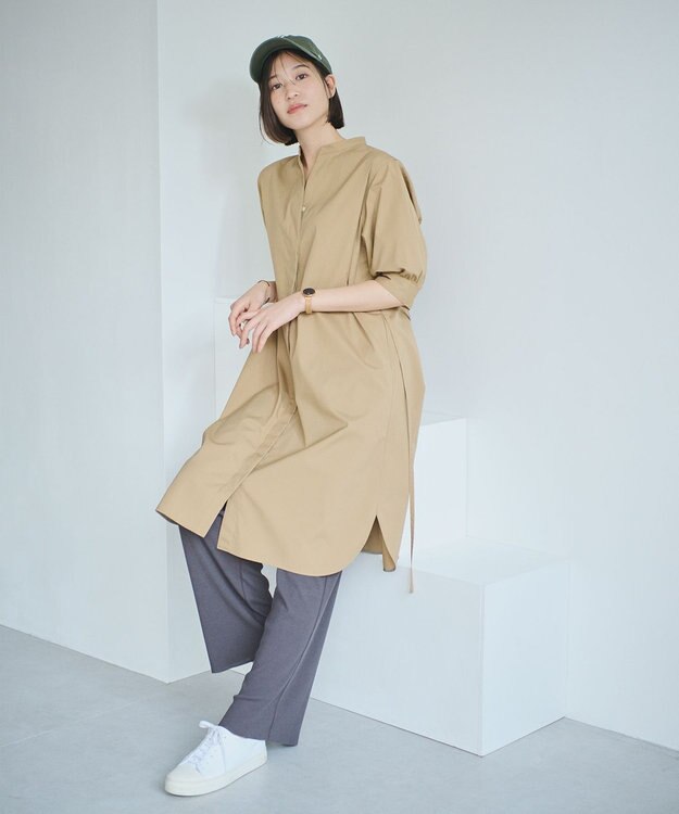 #Newans 【ANSWER for 骨格ストレート】バンドカラーシャツワンピース キャメル系
