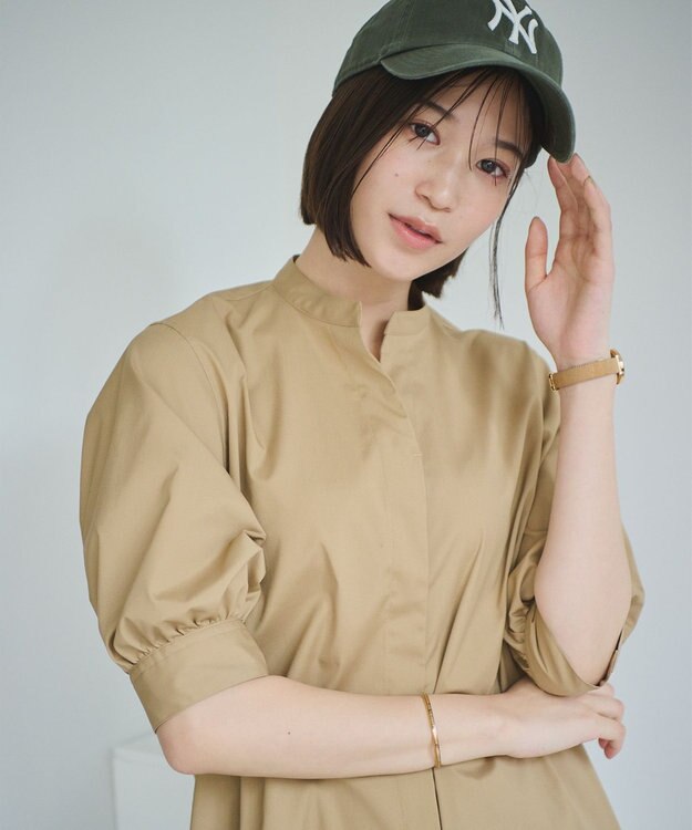 #Newans 【ANSWER for 骨格ストレート】バンドカラーシャツワンピース キャメル系