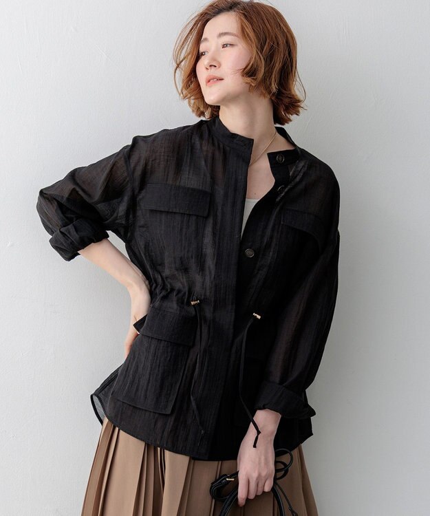 23区 【先行予約】リネンミックスシアースラブ ミリタリージャケット ブラック系