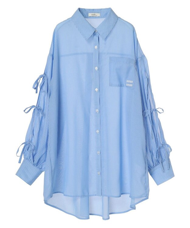 earth music&ecology 袖スリットリボンロングシャツ Blue