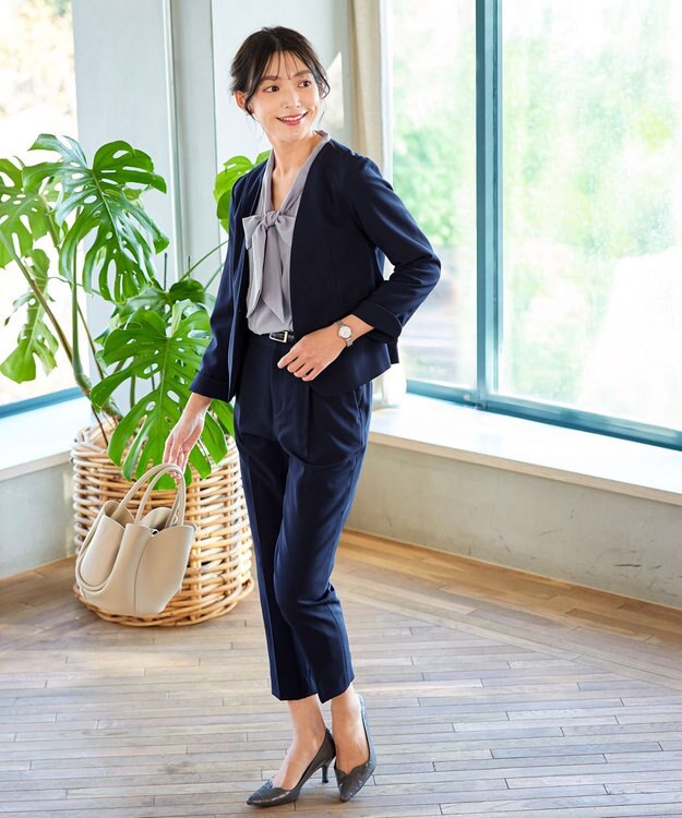 Tiaclasse 【小倉優子さん着用・ダブルクロス・洗える】テーパードパンツ ネイビー