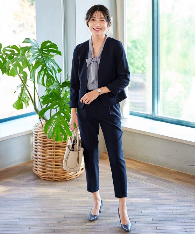 Tiaclasse 【小倉優子さん着用・ダブルクロス・洗える】テーパードパンツ ネイビー